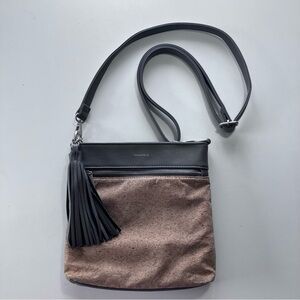 Pixi Mood Grey Vegan Leather Natural Cork Tassel Crossbody Bag